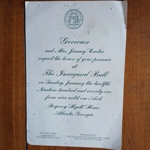 🏛🥜🍽 President Jimmy Carter Inaugural Ball Dinner Invitation 1971 🍷🍑🇺🇸